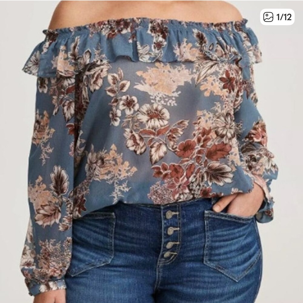 Torrid Crinkle Chiffon Off the Shoulder Top - size 3 - NWT